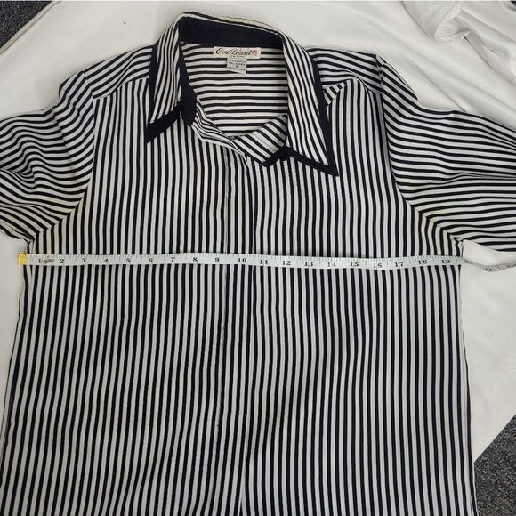VINTAGE 80s blouse pinstriped pointed collar‎ button up shirt S - Picture 8 of 9
